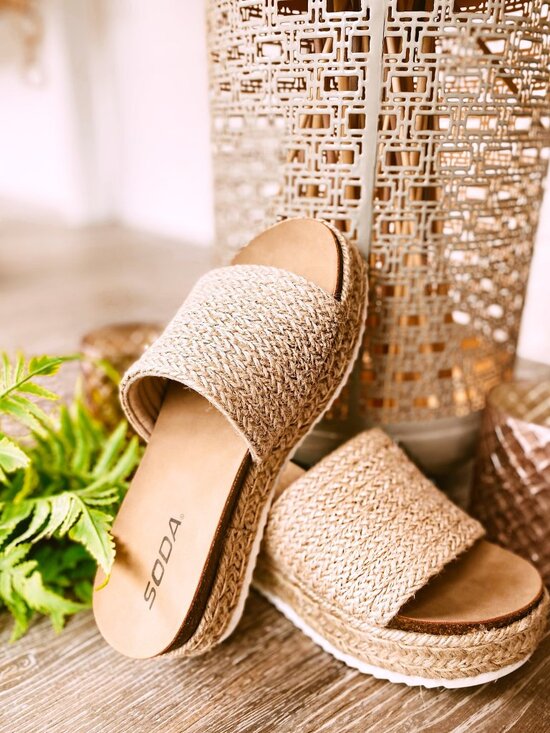 Soda Shoes - NEW🔥 Natural Jute Raffia Espadrille Slide Sandals Platform Wedge Heel Open Toe